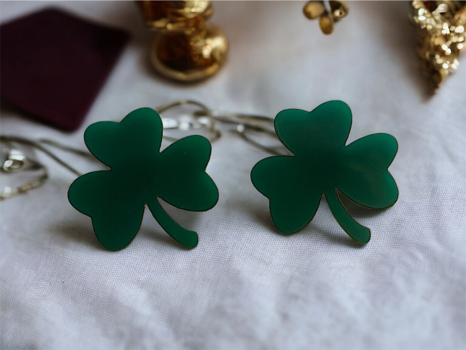 Acrylic Green Shamrock Stud Earring