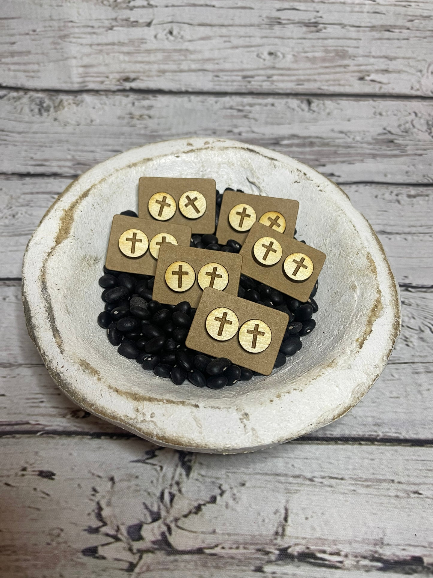 Round Cross Wooden Earring