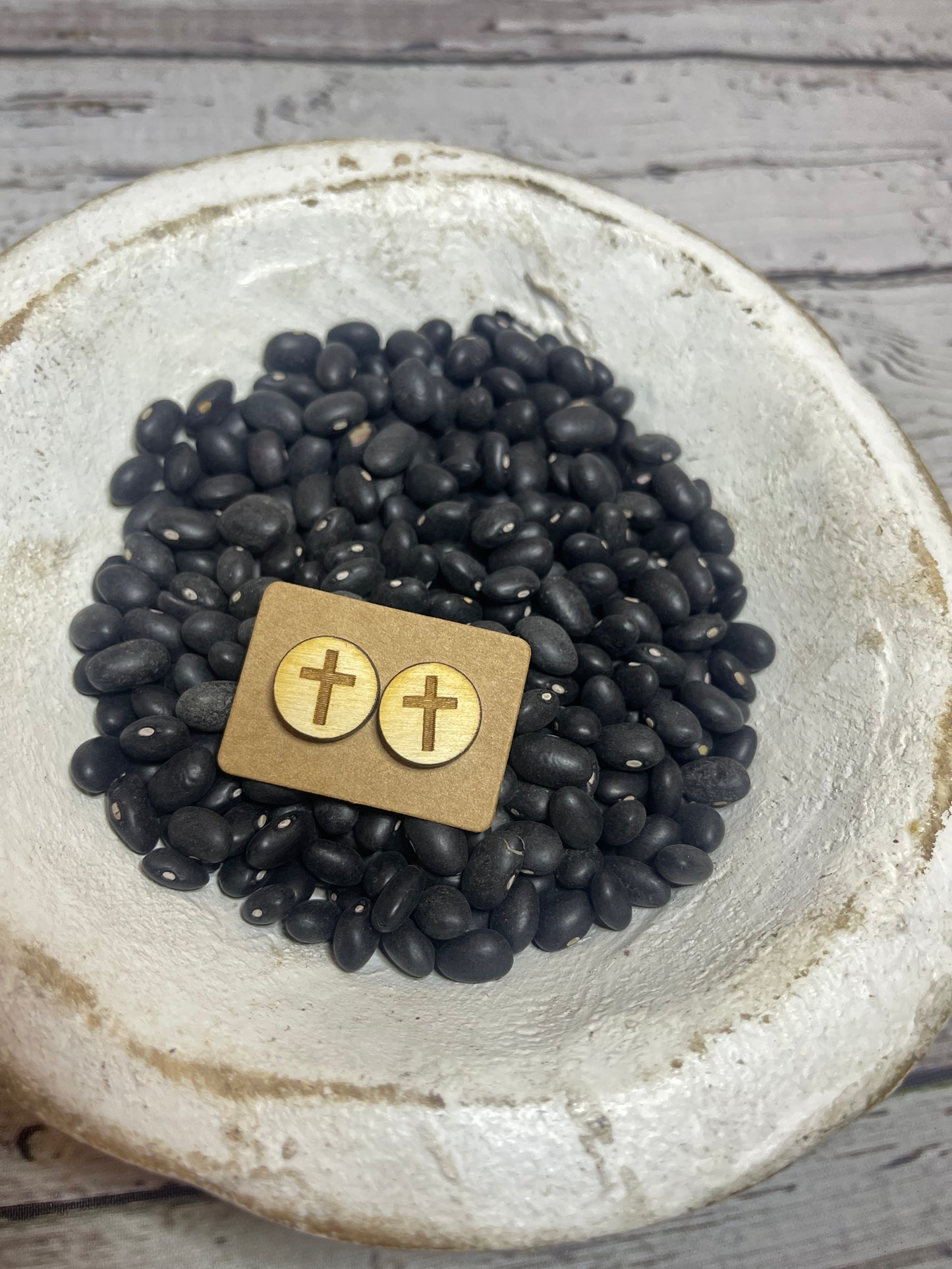 Round Cross Wooden Earring