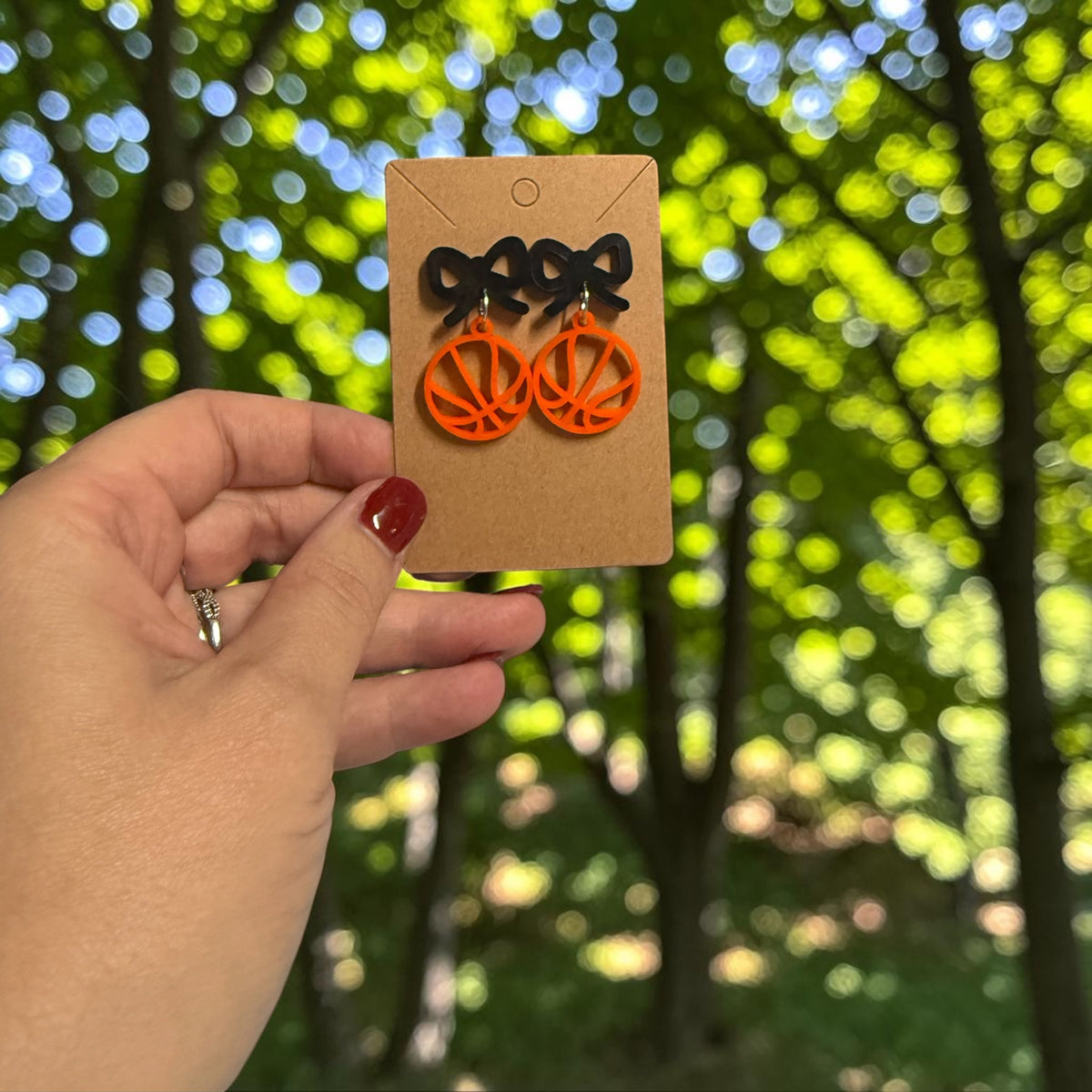 Basketball Earring with Black Bow Stud