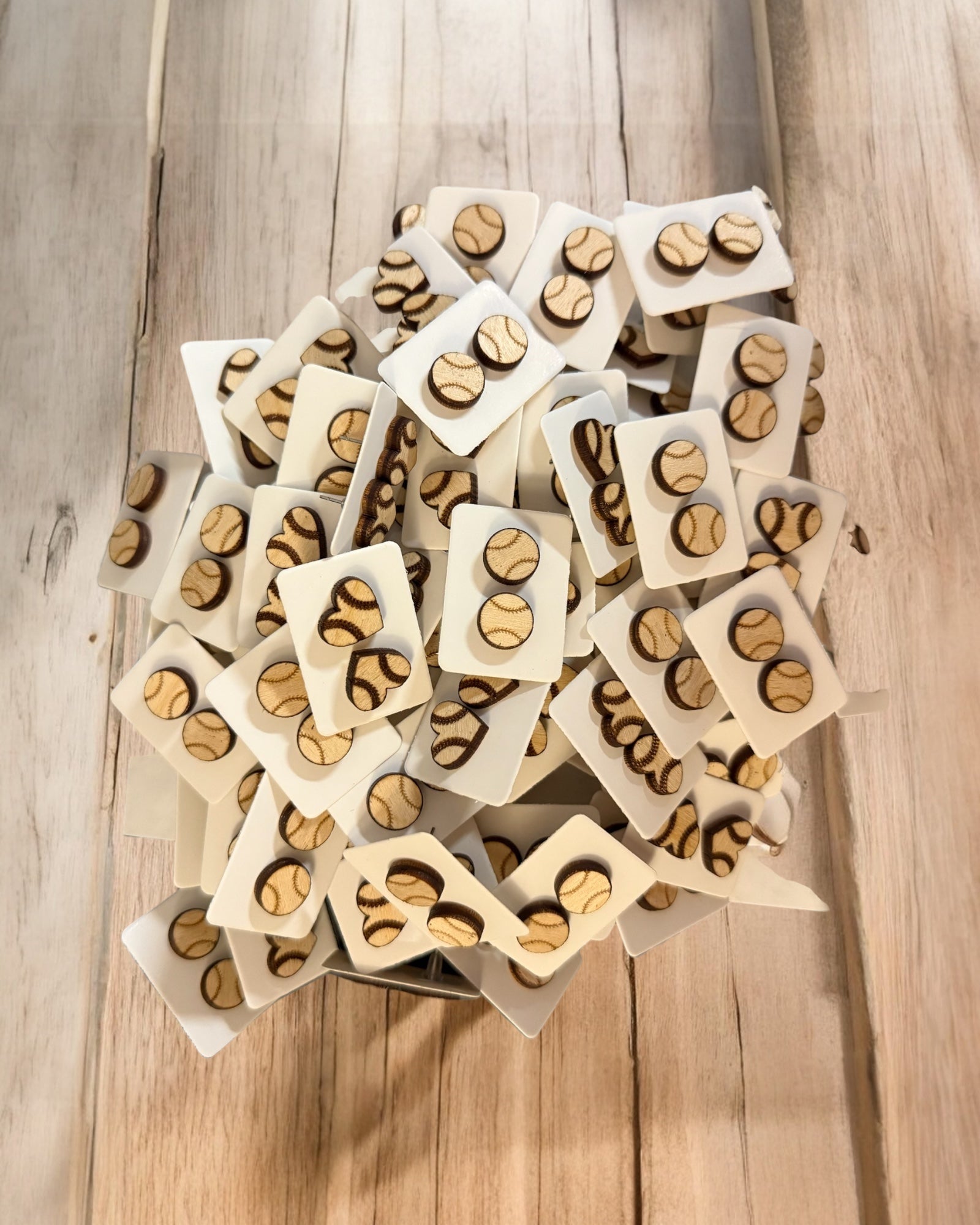 Wooden Baseball Stud Earrings