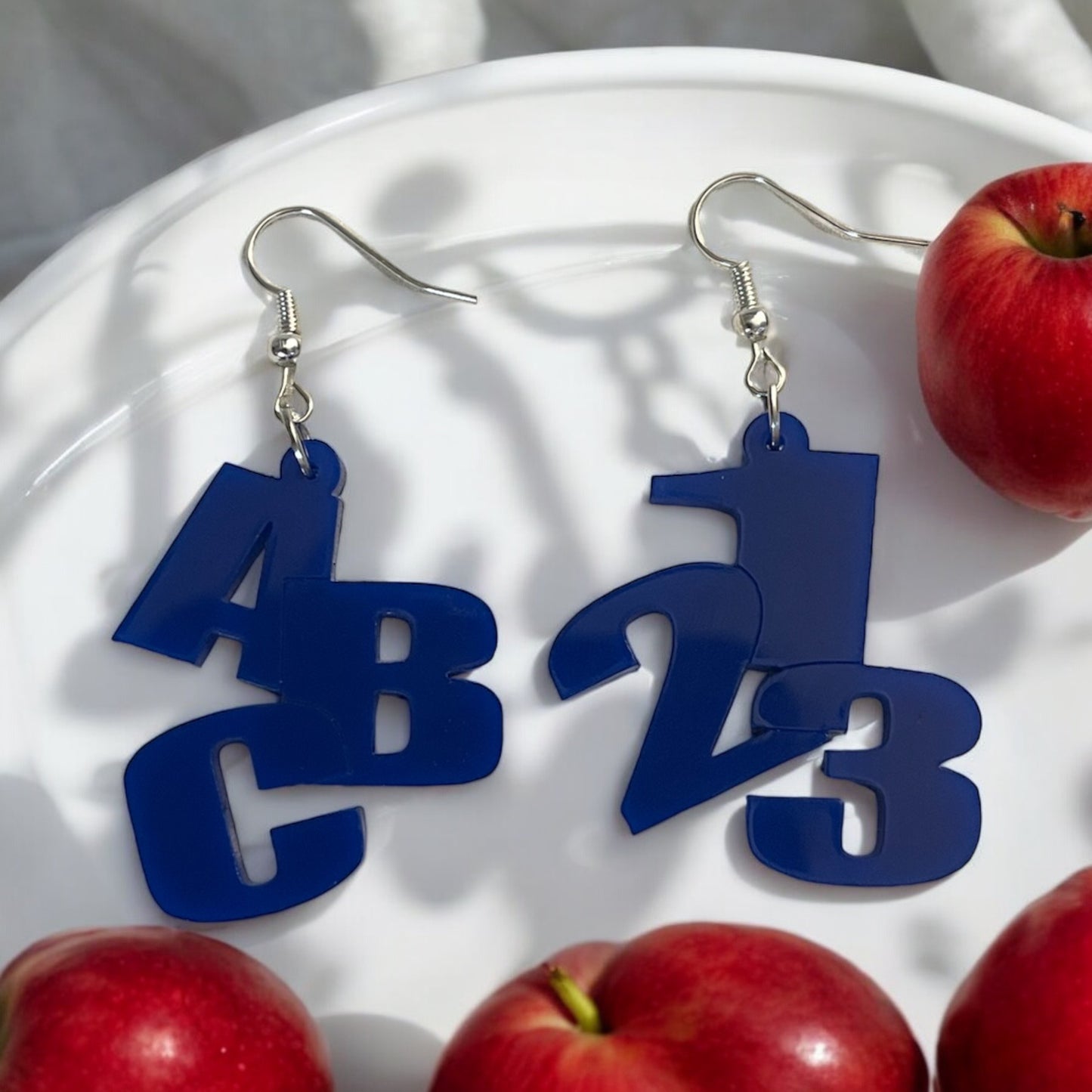 ABC 123 Blue Acrylic Dangle Earring