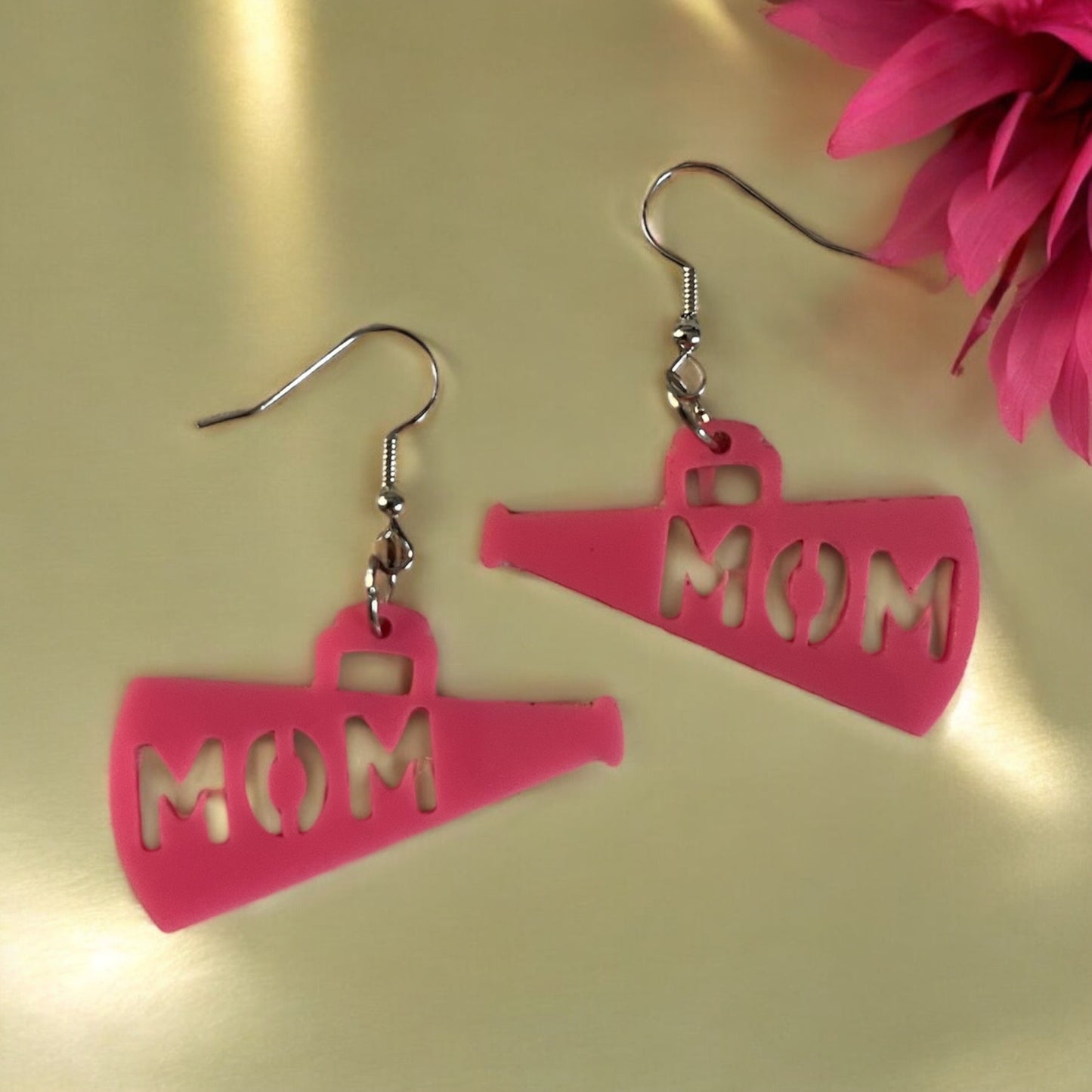 Pink Cheer Mom Megaphone Acrylic Dangle Earring