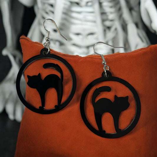 Black Cat Acrylic Dangle Earring