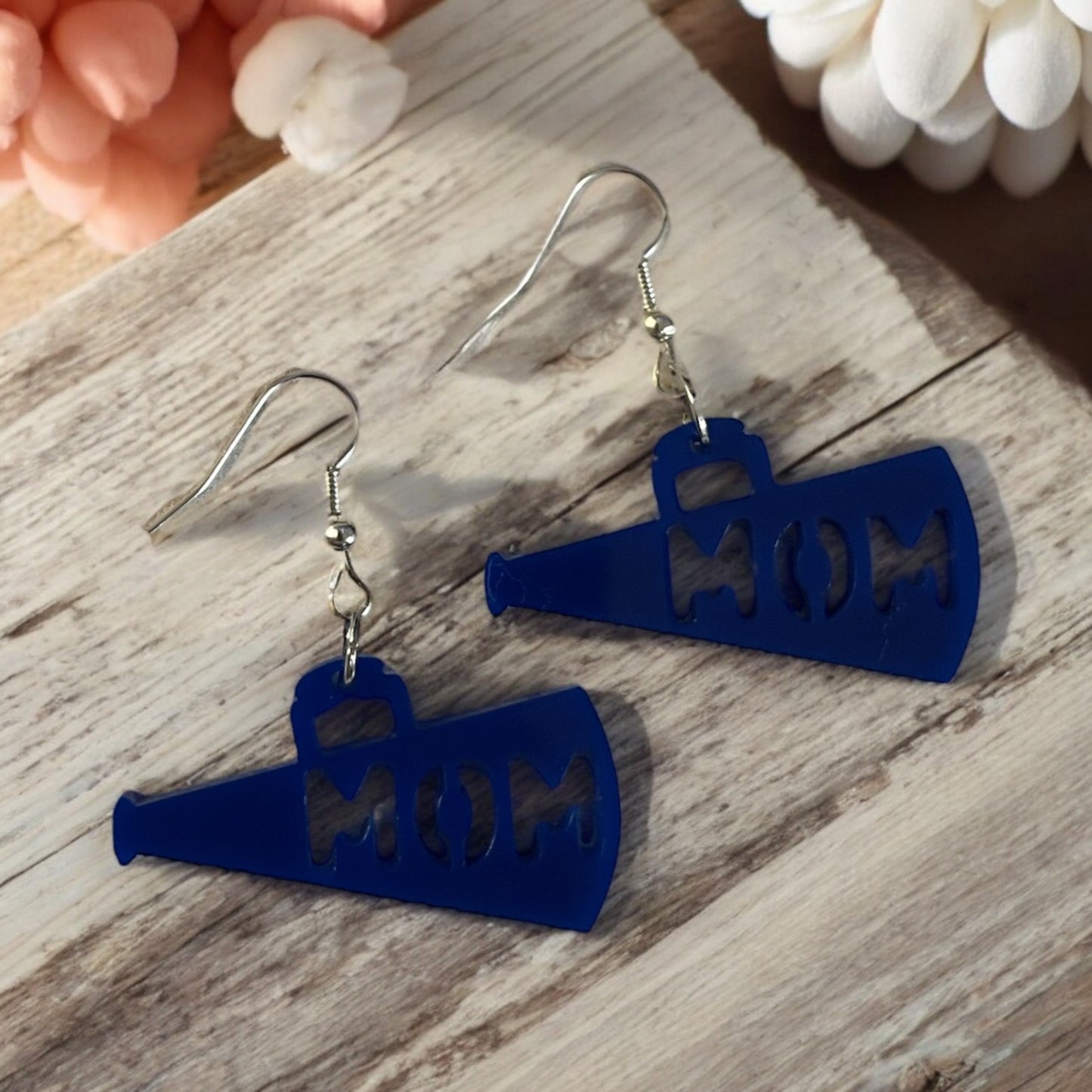 Blue Cheer Mom Megaphone Acrylic Dangle Earring