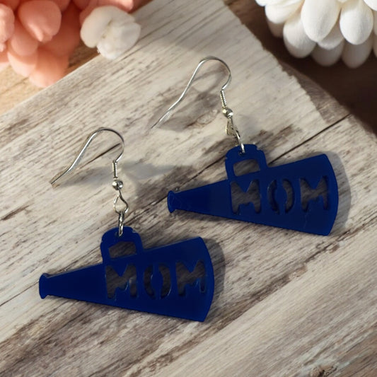 Blue Cheer Mom Megaphone Acrylic Dangle Earring