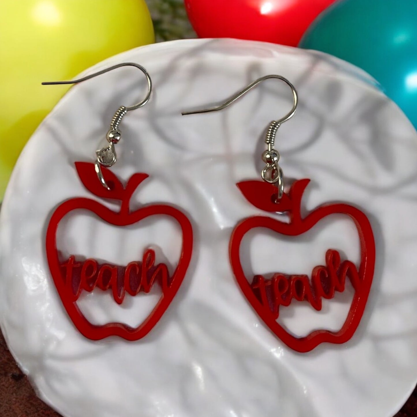 Apple Teach Red Acrylic Dangle Earring