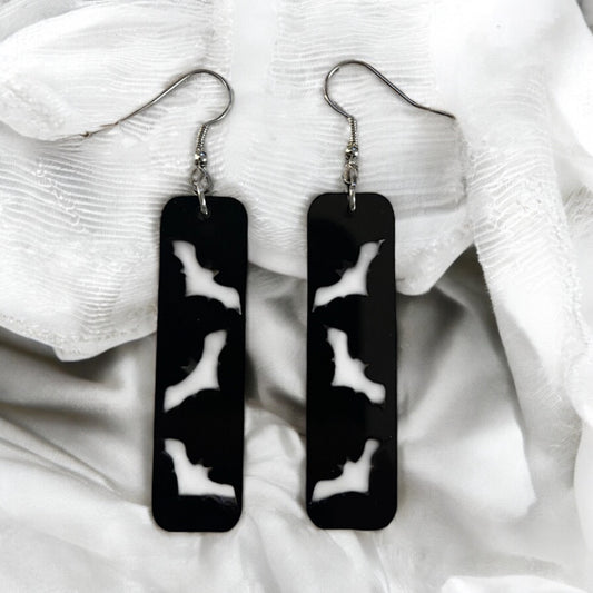 Rectangle Black Bat Cutout Acrylic Dangle Earring