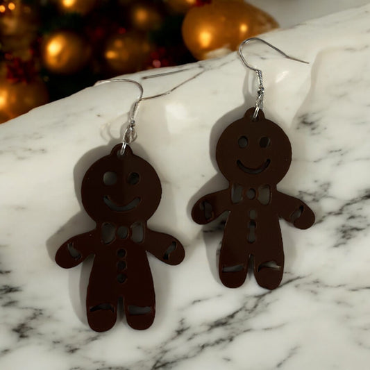 Gingerbread Man Brown Dangle Acrylic Earring