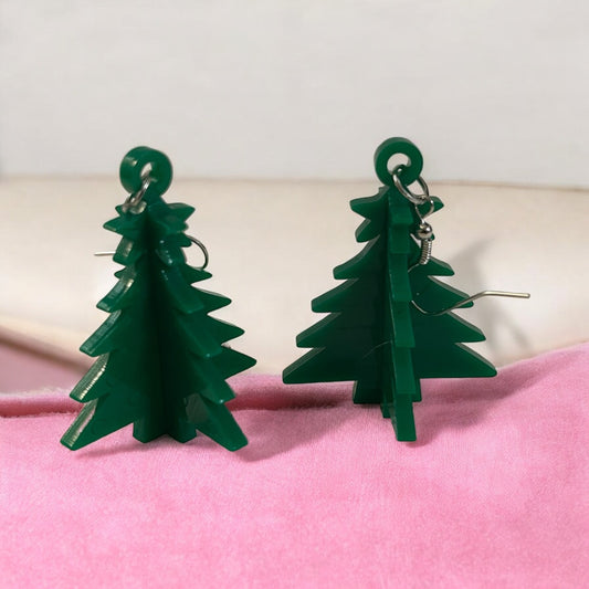 3D Green Christmas Tree Dangle Acrylic Earring