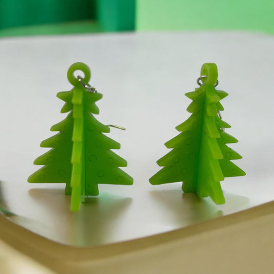 3D Lime Green Christmas Tree Dangle Acrylic Earring