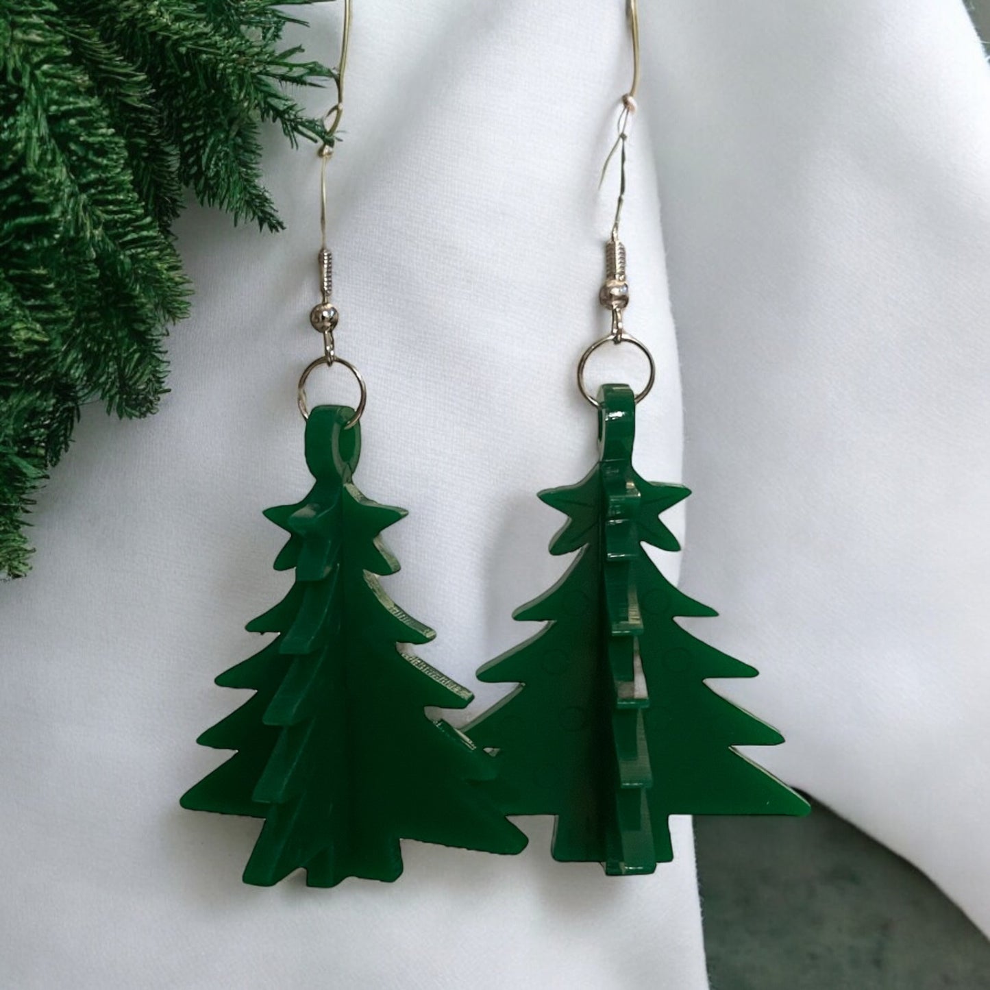 3D Green Christmas Tree Dangle Acrylic Earring