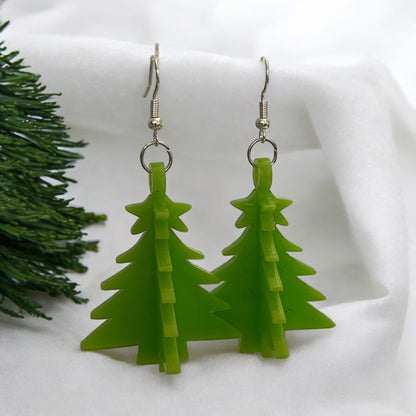 3D Lime Green Christmas Tree Dangle Acrylic Earring