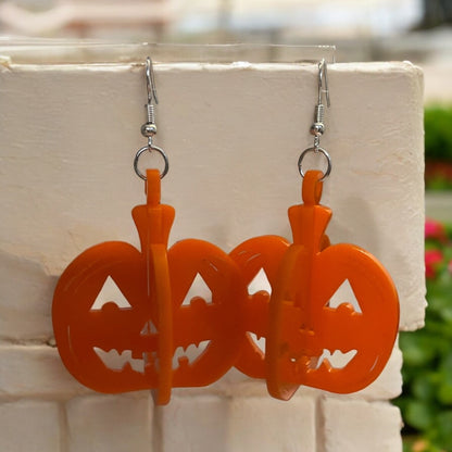 3D Orange Pumpking Acrylic Dangle Earring