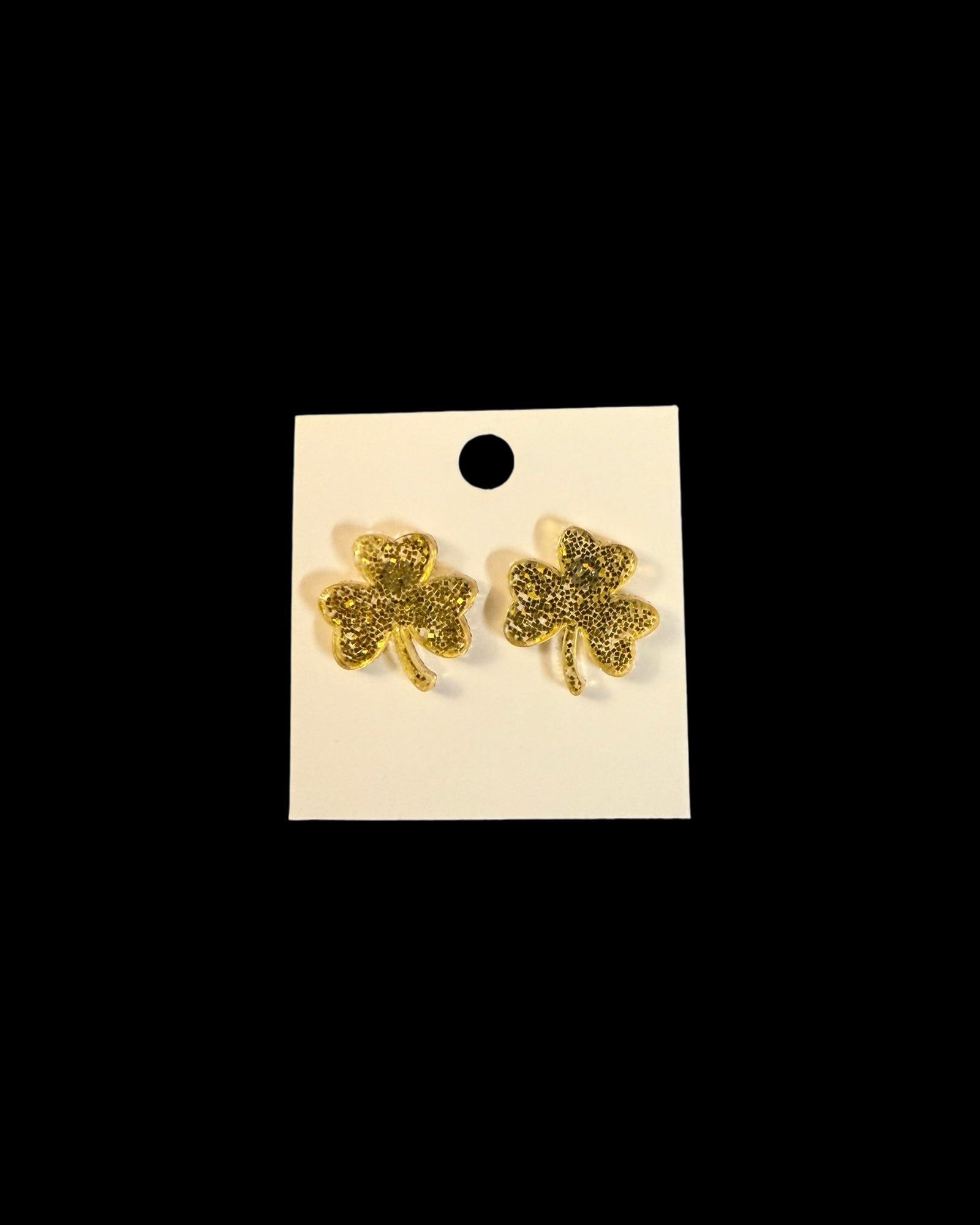 Gold Glitter Shamrock Stud Earrings