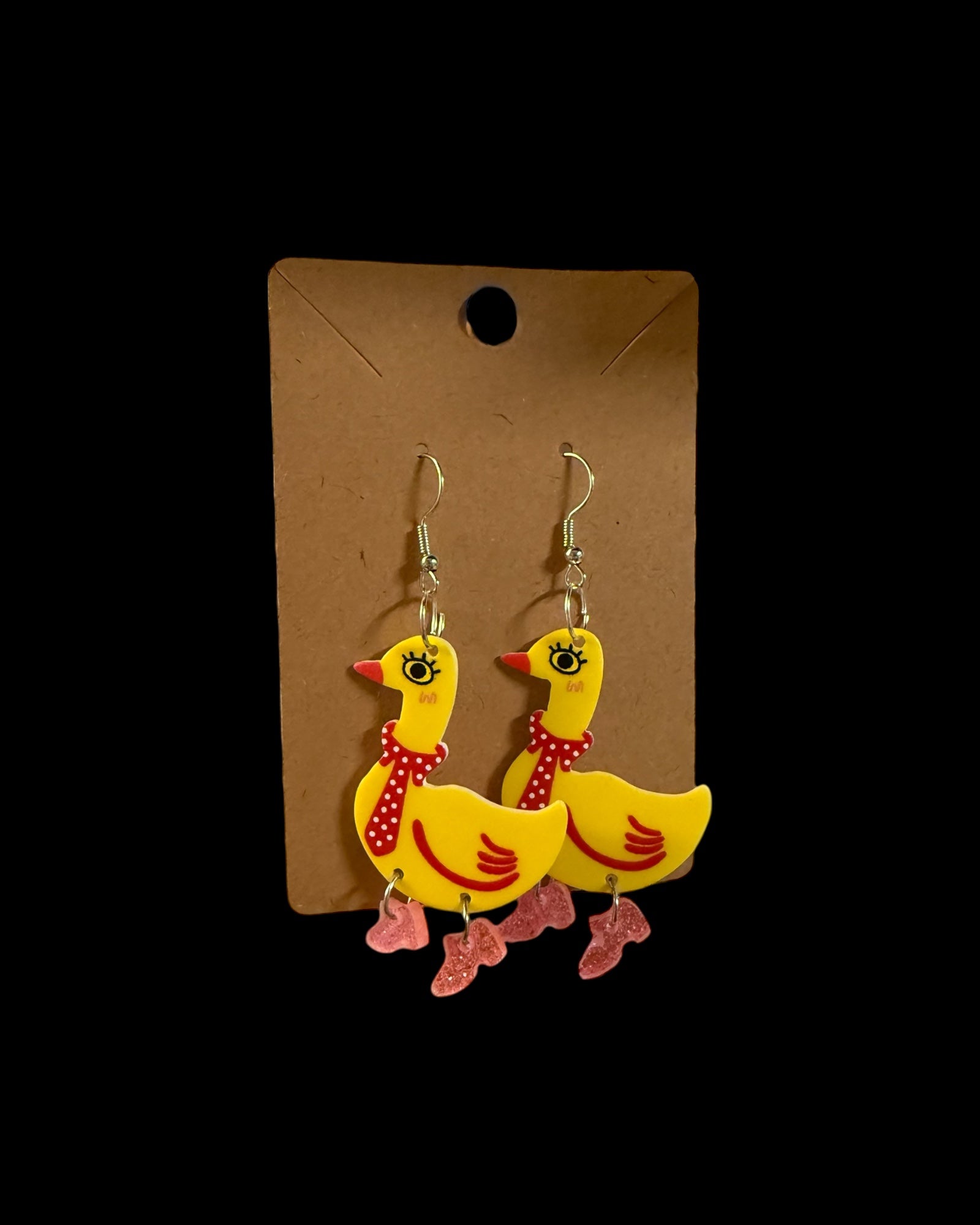 Duck with Pink Boots Dangle Earring
